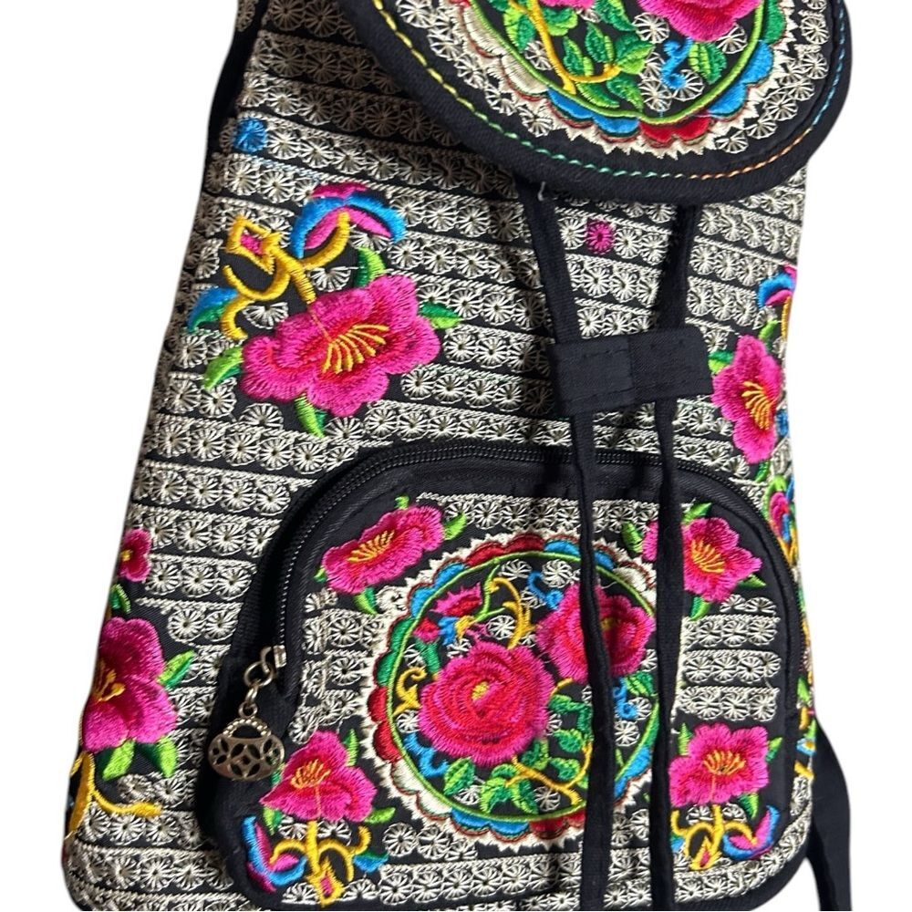 Boho Floral Embroidered Backpack - Picture 4 of 6